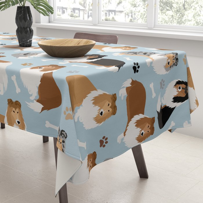 Rough Collie Dog Paws and Bones Pattern Tablecloth Gallery Image 3