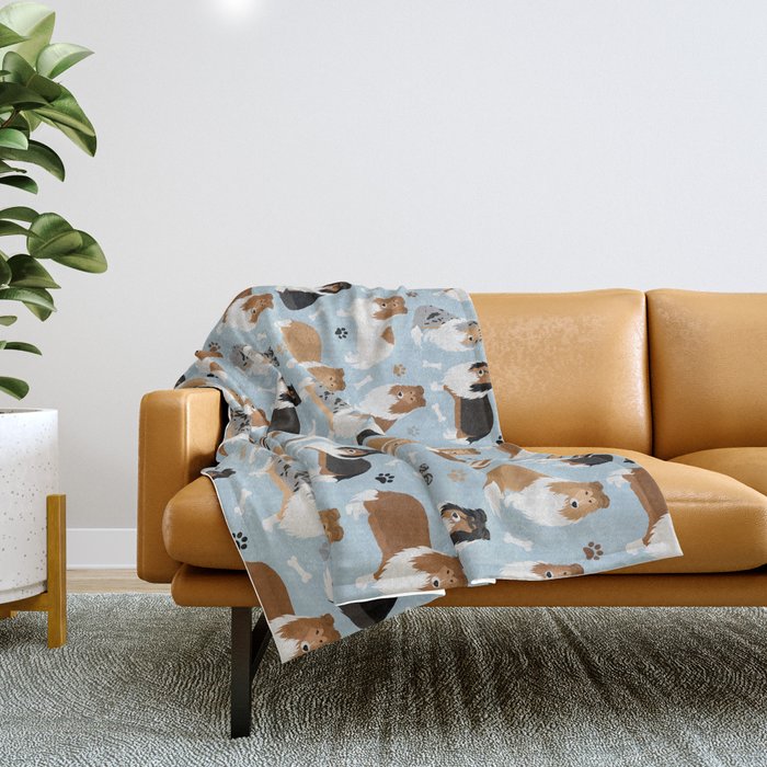 Rough Collie Dog Paws and Bones Pattern Throw Blanket Gallery Image 1