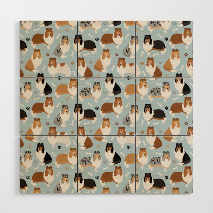 Rough Collie Dog Paws and Bones Pattern Wood Wall Art Gallery Image 1