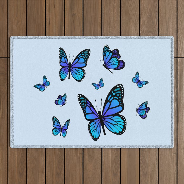 Butterfly Blues | Blue Morpho Butterflies Collage Outdoor Rug Gallery Image 1