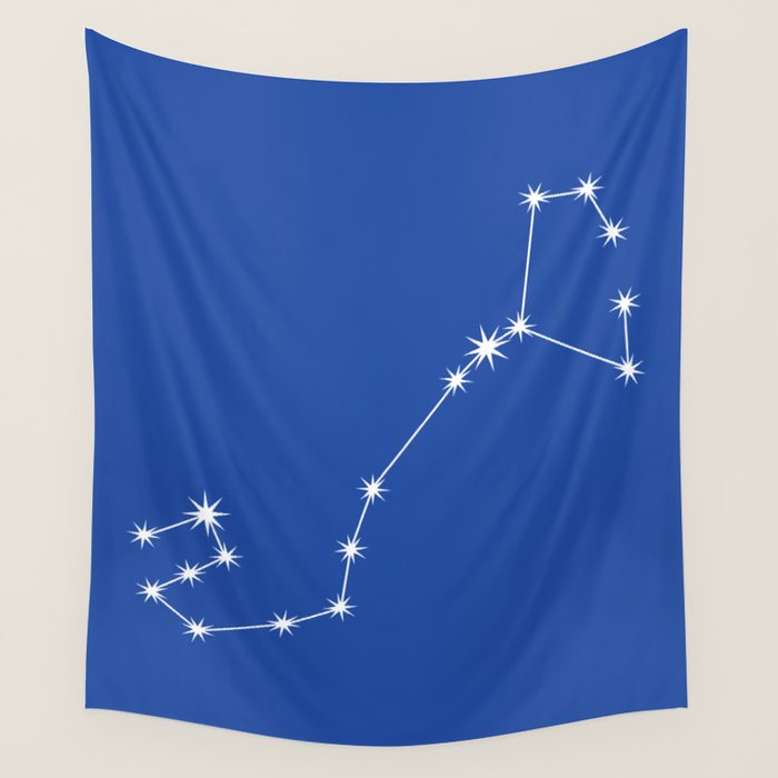 Scorpio Zodiac Star Constellation Line Art Vibrant Blue Wall Tapestry Gallery Image 1