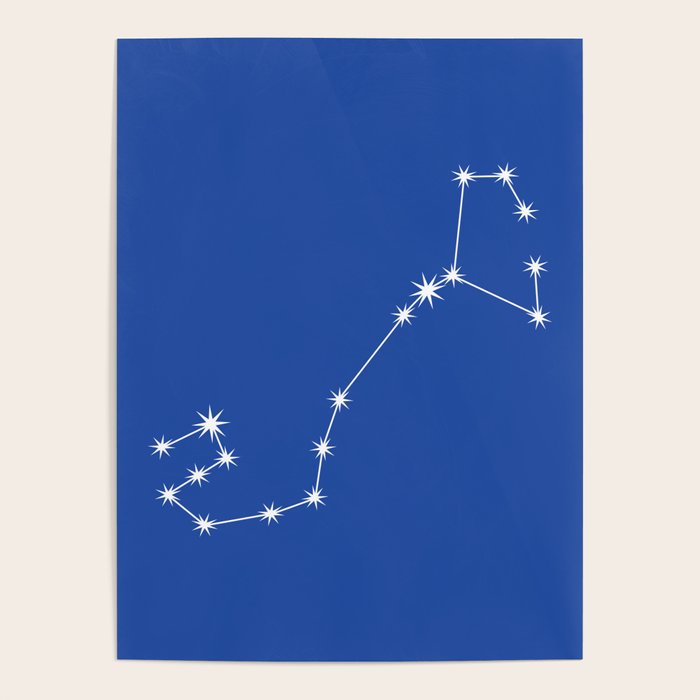 Scorpio Zodiac Star Constellation Line Art Vibrant Blue Poster Gallery Image 1
