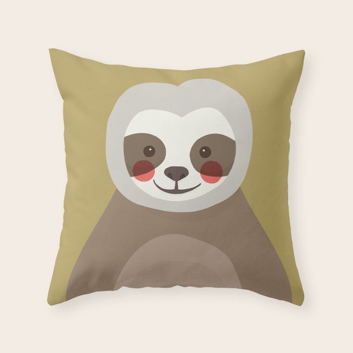 Sloth Animal Portrait Throw Pillow Gallery Image 6