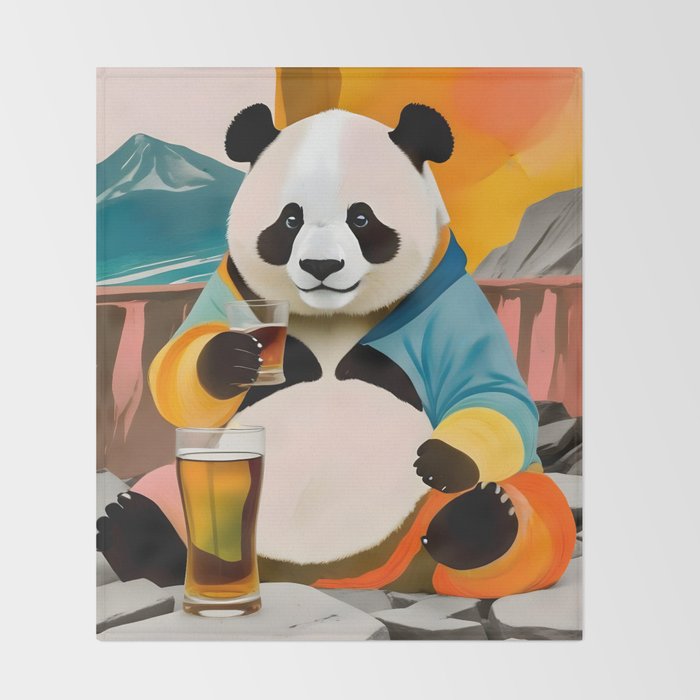 Panda Beer Buzz Series 01, Bar Drinking Weekend Wildlife, Animals Maximalist Quirky Funny Whimsical, Pet Bear Colorful Cute Eclectic Illustration  Throw Blanket Gallery Image 2