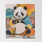 Panda Beer Buzz Series 01, Bar Drinking Weekend Wildlife, Animals Maximalist Quirky Funny Whimsical, Pet Bear Colorful Cute Eclectic Illustration  Throw Blanket Gallery Image 2