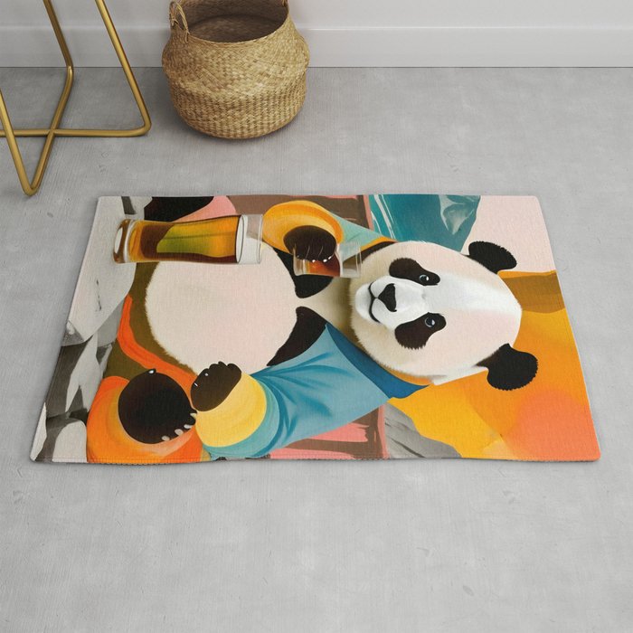 Panda Beer Buzz Series 01, Bar Drinking Weekend Wildlife, Animals Maximalist Quirky Funny Whimsical, Pet Bear Colorful Cute Eclectic Illustration  Rug Gallery Image 1