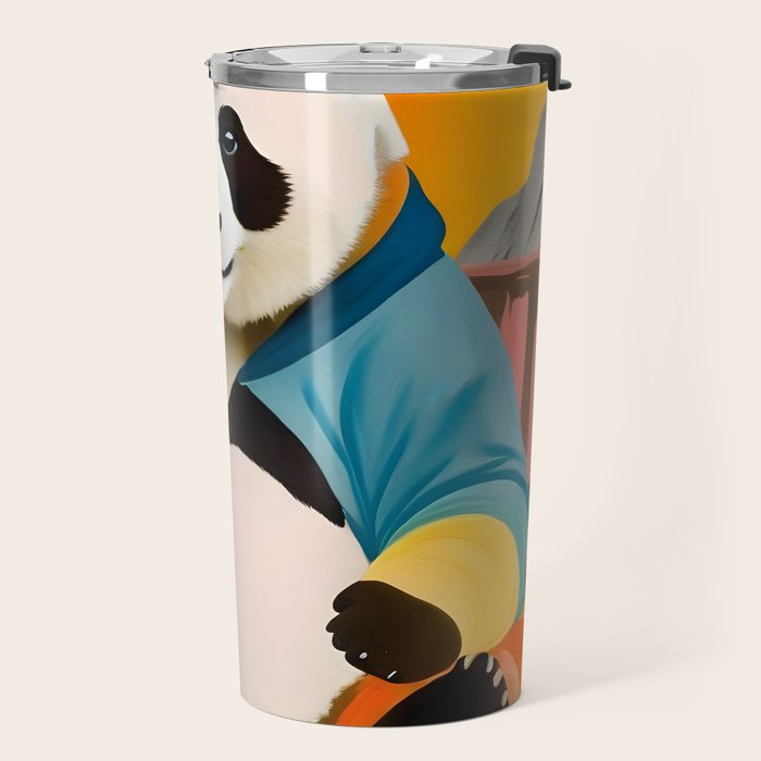 Panda Beer Buzz Series 01, Bar Drinking Weekend Wildlife, Animals Maximalist Quirky Funny Whimsical, Pet Bear Colorful Cute Eclectic Illustration  Travel Mug Gallery Image 2