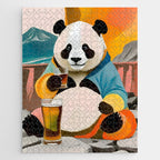 Panda Beer Buzz Series 01, Bar Drinking Weekend Wildlife, Animals Maximalist Quirky Funny Whimsical, Pet Bear Colorful Cute Eclectic Illustration  Jigsaw Puzzle Gallery Image 1