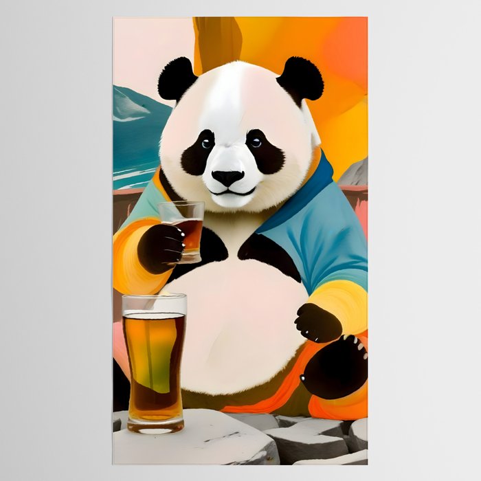 Panda Beer Buzz Series 01, Bar Drinking Weekend Wildlife, Animals Maximalist Quirky Funny Whimsical, Pet Bear Colorful Cute Eclectic Illustration  Tablecloth Gallery Image 2
