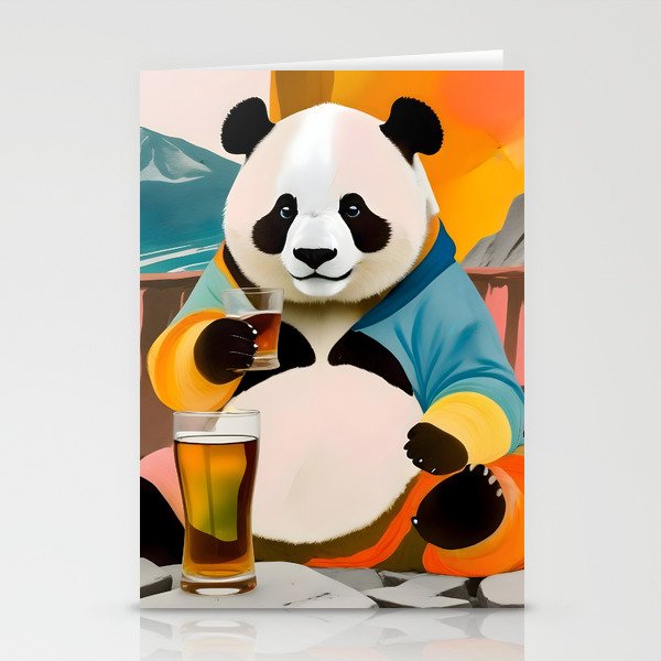 Panda Beer Buzz Series 01, Bar Drinking Weekend Wildlife, Animals Maximalist Quirky Funny Whimsical, Pet Bear Colorful Cute Eclectic Illustration  Stationery Card Gallery Image 2