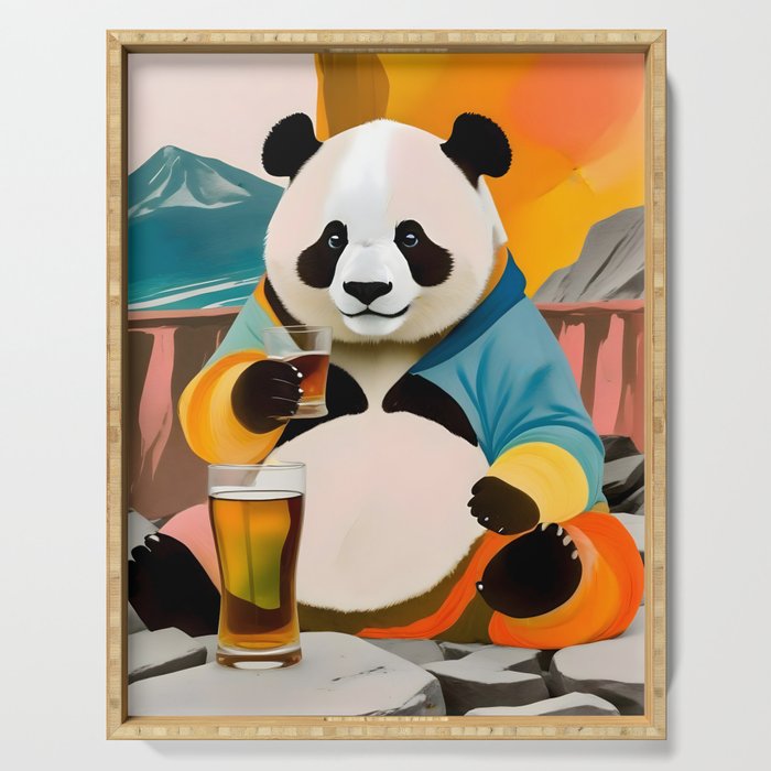 Panda Beer Buzz Series 01, Bar Drinking Weekend Wildlife, Animals Maximalist Quirky Funny Whimsical, Pet Bear Colorful Cute Eclectic Illustration  Serving Tray Gallery Image 1