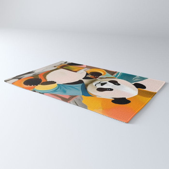 Panda Beer Buzz Series 01, Bar Drinking Weekend Wildlife, Animals Maximalist Quirky Funny Whimsical, Pet Bear Colorful Cute Eclectic Illustration  Rug Gallery Image 3
