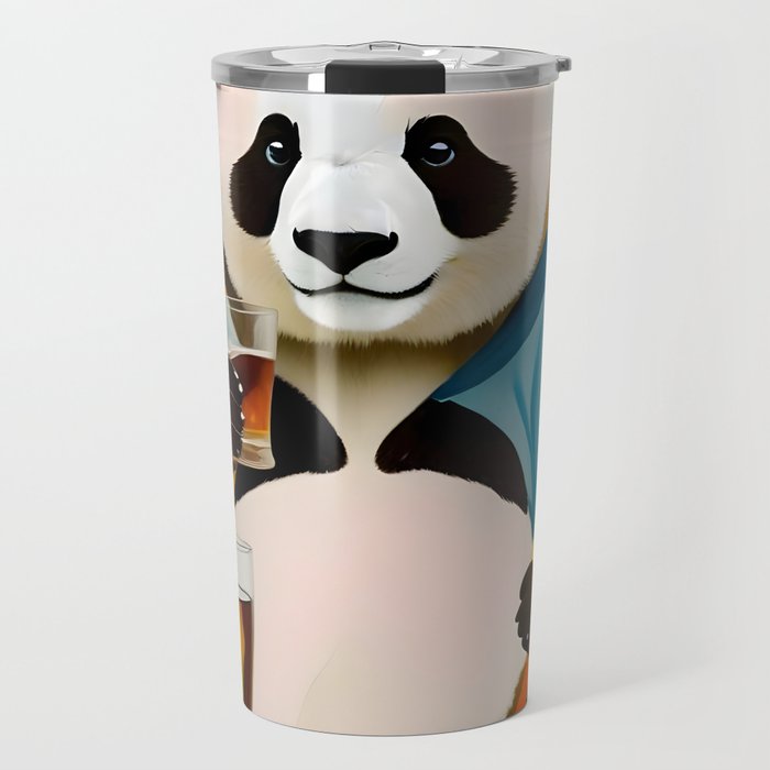 Panda Beer Buzz Series 01, Bar Drinking Weekend Wildlife, Animals Maximalist Quirky Funny Whimsical, Pet Bear Colorful Cute Eclectic Illustration  Travel Mug Gallery Image 1