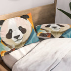 Panda Beer Buzz Series 01, Bar Drinking Weekend Wildlife, Animals Maximalist Quirky Funny Whimsical, Pet Bear Colorful Cute Eclectic Illustration  Pillow Sham Gallery Image 2
