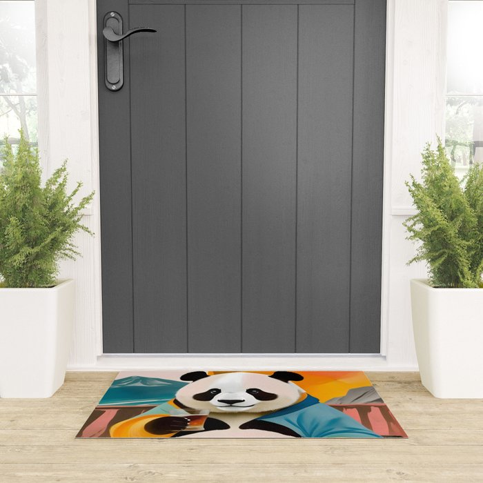 Panda Beer Buzz Series 01, Bar Drinking Weekend Wildlife, Animals Maximalist Quirky Funny Whimsical, Pet Bear Colorful Cute Eclectic Illustration  Welcome Mat Gallery Image 3
