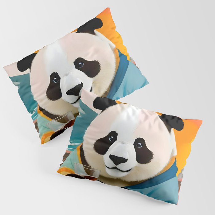 Panda Beer Buzz Series 01, Bar Drinking Weekend Wildlife, Animals Maximalist Quirky Funny Whimsical, Pet Bear Colorful Cute Eclectic Illustration  Pillow Sham Gallery Image 3