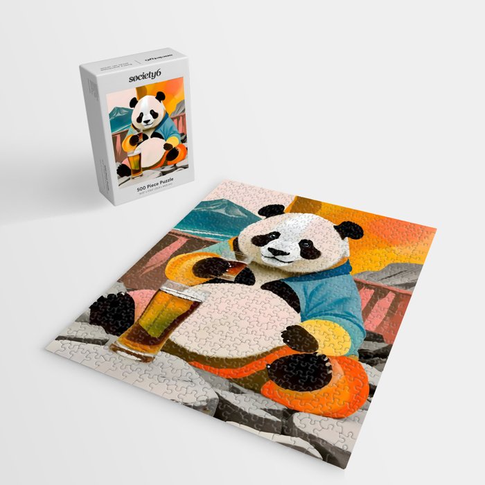Panda Beer Buzz Series 01, Bar Drinking Weekend Wildlife, Animals Maximalist Quirky Funny Whimsical, Pet Bear Colorful Cute Eclectic Illustration  Jigsaw Puzzle Gallery Image 2