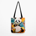 Panda Beer Buzz Series 01, Bar Drinking Weekend Wildlife, Animals Maximalist Quirky Funny Whimsical, Pet Bear Colorful Cute Eclectic Illustration  Tote Bag Gallery Image 2