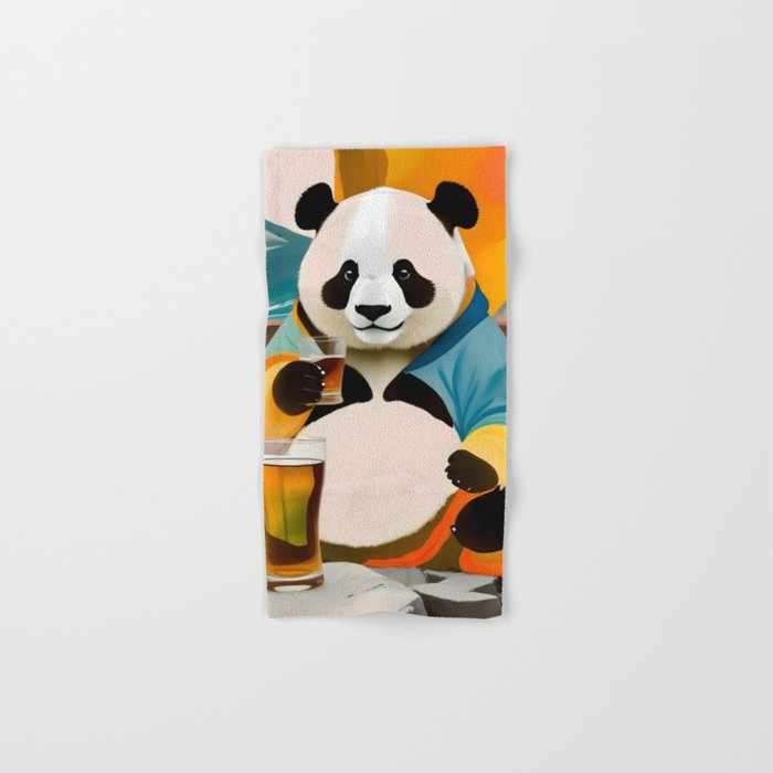 Panda Beer Buzz Series 01, Bar Drinking Weekend Wildlife, Animals Maximalist Quirky Funny Whimsical, Pet Bear Colorful Cute Eclectic Illustration  Bath Towel Gallery Image 1