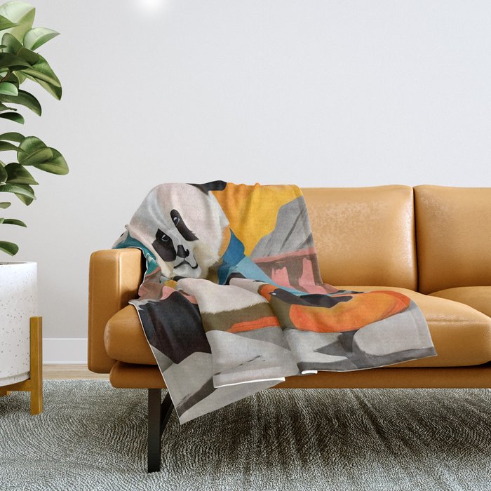 Panda Beer Buzz Series 01, Bar Drinking Weekend Wildlife, Animals Maximalist Quirky Funny Whimsical, Pet Bear Colorful Cute Eclectic Illustration  Throw Blanket Gallery Image 1