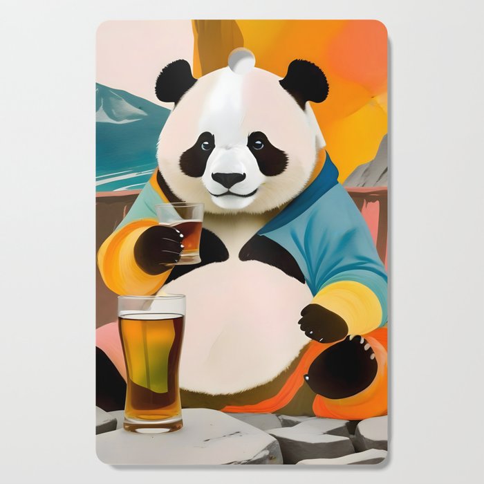 Panda Beer Buzz Series 01, Bar Drinking Weekend Wildlife, Animals Maximalist Quirky Funny Whimsical, Pet Bear Colorful Cute Eclectic Illustration  Cutting Board Gallery Image 1