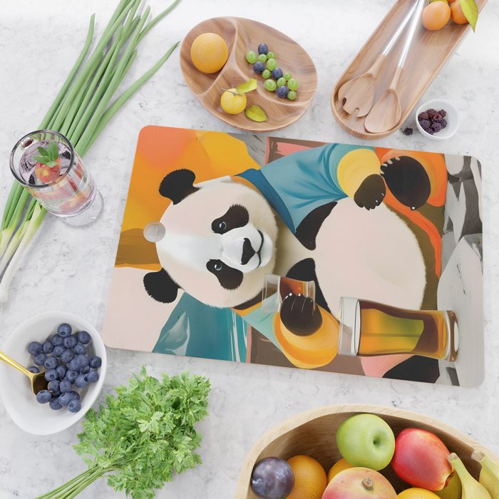 Panda Beer Buzz Series 01, Bar Drinking Weekend Wildlife, Animals Maximalist Quirky Funny Whimsical, Pet Bear Colorful Cute Eclectic Illustration  Cutting Board Gallery Image 2