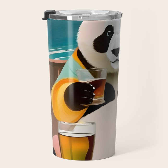 Panda Beer Buzz Series 01, Bar Drinking Weekend Wildlife, Animals Maximalist Quirky Funny Whimsical, Pet Bear Colorful Cute Eclectic Illustration  Travel Mug Gallery Image 3