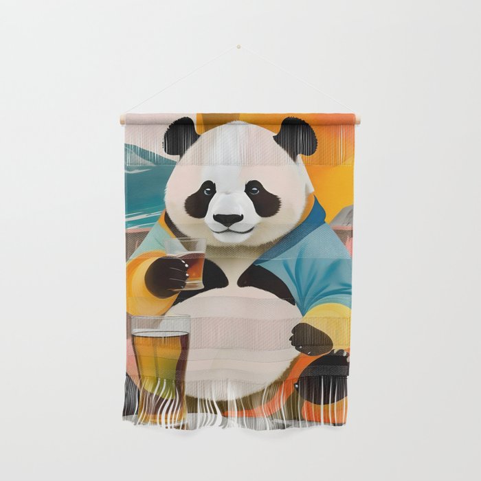 Panda Beer Buzz Series 01, Bar Drinking Weekend Wildlife, Animals Maximalist Quirky Funny Whimsical, Pet Bear Colorful Cute Eclectic Illustration  Wall Hanging Gallery Image 1