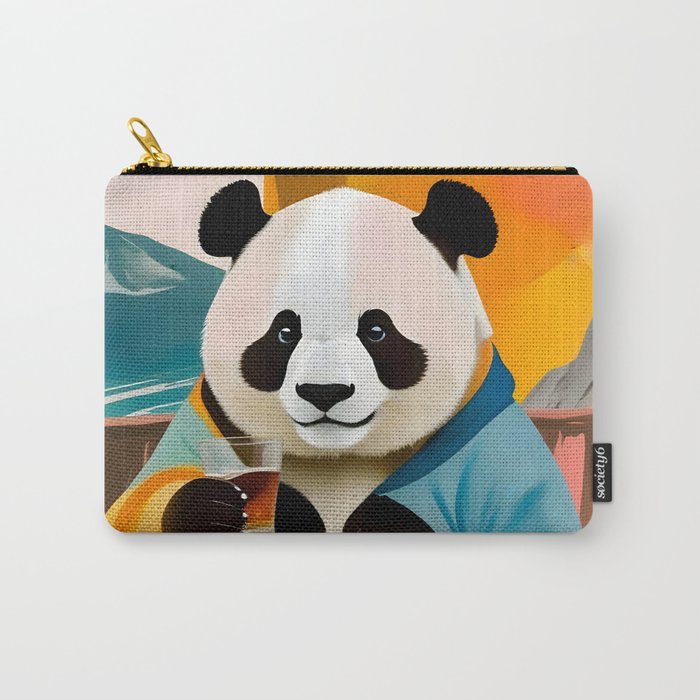 Panda Beer Buzz Series 01, Bar Drinking Weekend Wildlife, Animals Maximalist Quirky Funny Whimsical, Pet Bear Colorful Cute Eclectic Illustration  Carry All Pouch Gallery Image 1