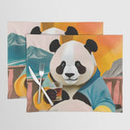 Panda Beer Buzz Series 01, Bar Drinking Weekend Wildlife, Animals Maximalist Quirky Funny Whimsical, Pet Bear Colorful Cute Eclectic Illustration  Placemat Gallery Image 1