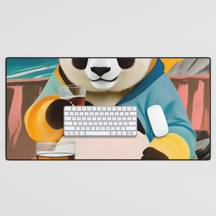 Panda Beer Buzz Series 01, Bar Drinking Weekend Wildlife, Animals Maximalist Quirky Funny Whimsical, Pet Bear Colorful Cute Eclectic Illustration  Desk Mat Gallery Image 1