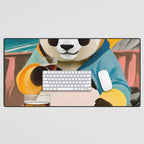 Panda Beer Buzz Series 01, Bar Drinking Weekend Wildlife, Animals Maximalist Quirky Funny Whimsical, Pet Bear Colorful Cute Eclectic Illustration  Desk Mat Gallery Image 1