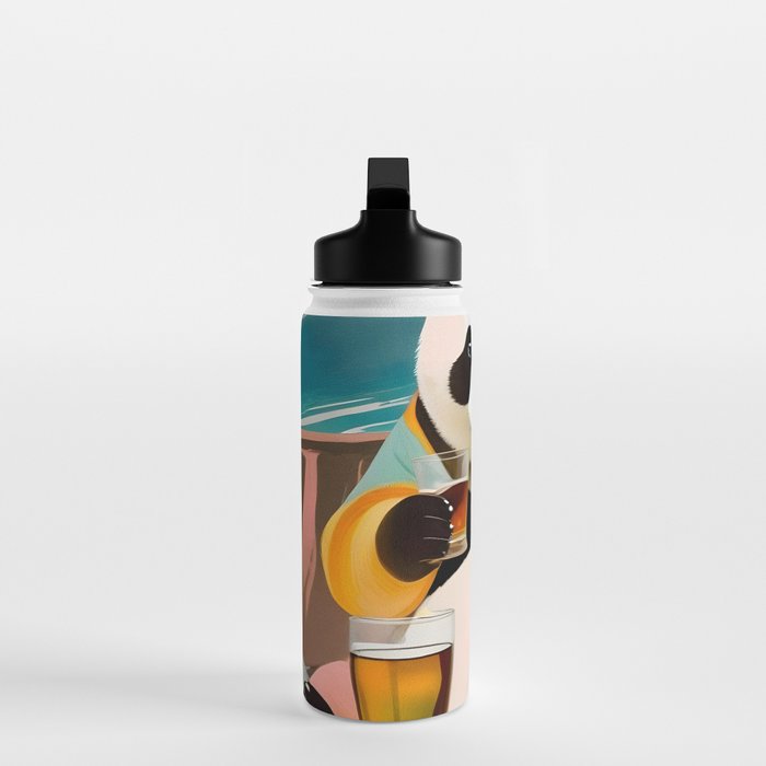 Panda Beer Buzz Series 01, Bar Drinking Weekend Wildlife, Animals Maximalist Quirky Funny Whimsical, Pet Bear Colorful Cute Eclectic Illustration  Water Bottle Gallery Image 3