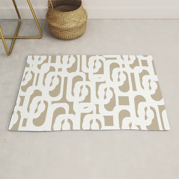 Mid Century Modern Loop Pattern in White and Flax Rug Gallery Image 1