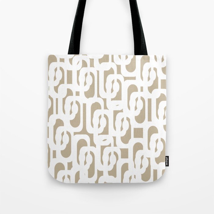 Mid Century Modern Loop Pattern in White and Flax Tote Bag Gallery Image 1