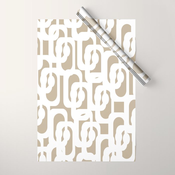 Mid Century Modern Loop Pattern in White and Flax Wrapping Paper Gallery Image 1