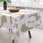 Mid Century Modern Loop Pattern in White and Flax Tablecloth Gallery Image 3
