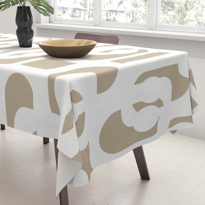 Mid Century Modern Loop Pattern in White and Flax Tablecloth Gallery Image 3