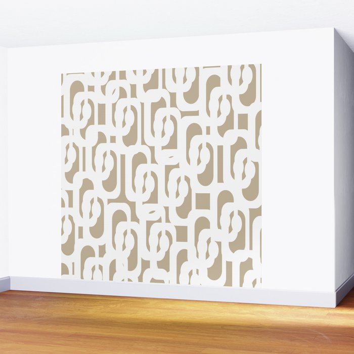 Mid Century Modern Loop Pattern in White and Flax Wall Mural Gallery Image 2
