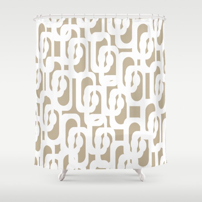 Mid Century Modern Loop Pattern in White and Flax Shower Curtain Gallery Image 1