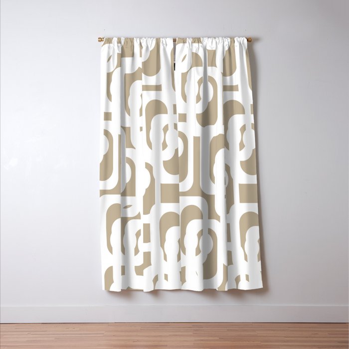 Mid Century Modern Loop Pattern in White and Flax Window Curtain Gallery Image 3