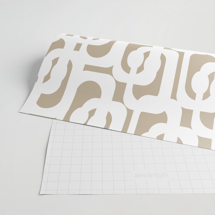 Mid Century Modern Loop Pattern in White and Flax Wrapping Paper Gallery Image 2