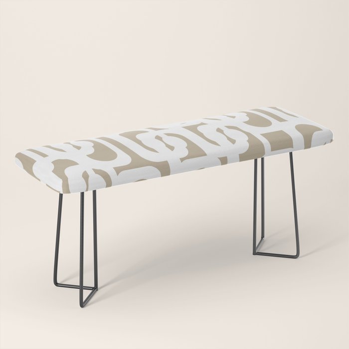 Mid Century Modern Loop Pattern in White and Flax Bench Gallery Image 1