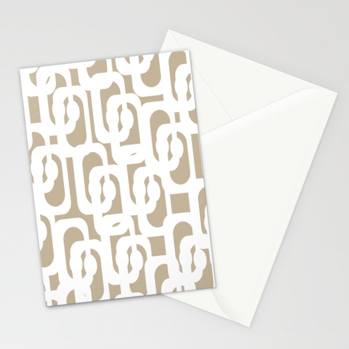 Mid Century Modern Loop Pattern in White and Flax Stationery Card Gallery Image 2