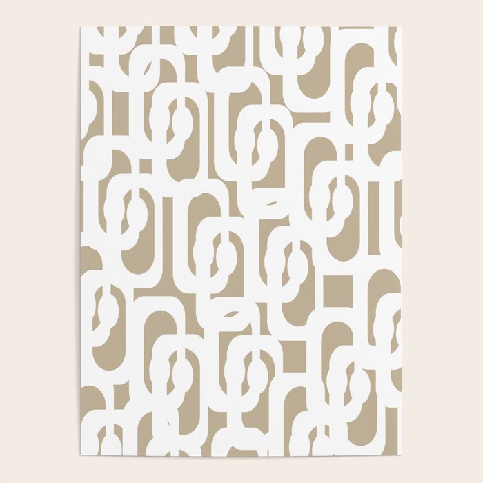 Mid Century Modern Loop Pattern in White and Flax Poster Gallery Image 4
