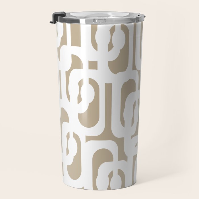 Mid Century Modern Loop Pattern in White and Flax Travel Mug Gallery Image 3