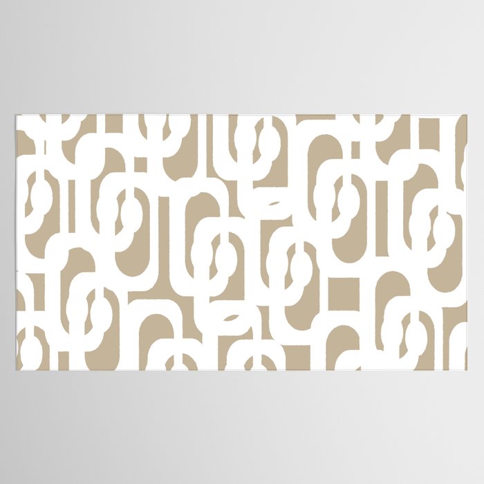 Mid Century Modern Loop Pattern in White and Flax Tablecloth Gallery Image 2
