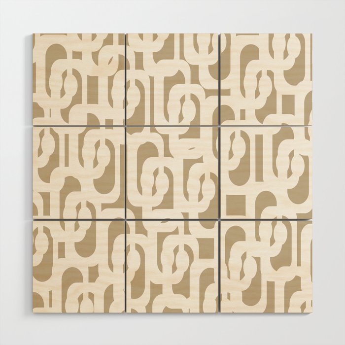 Mid Century Modern Loop Pattern in White and Flax Wood Wall Art Gallery Image 1