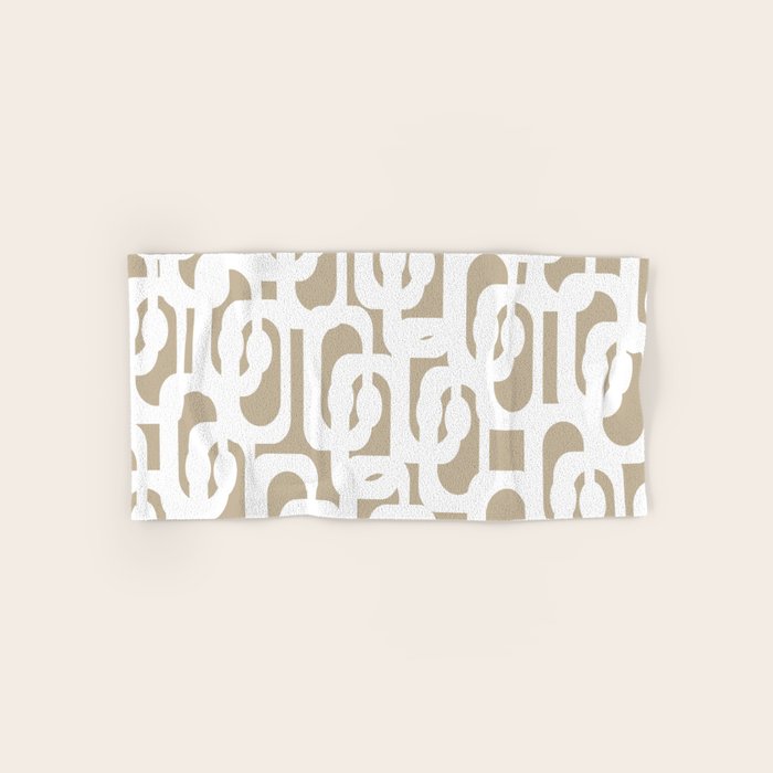 Mid Century Modern Loop Pattern in White and Flax Bath Towel Gallery Image 1