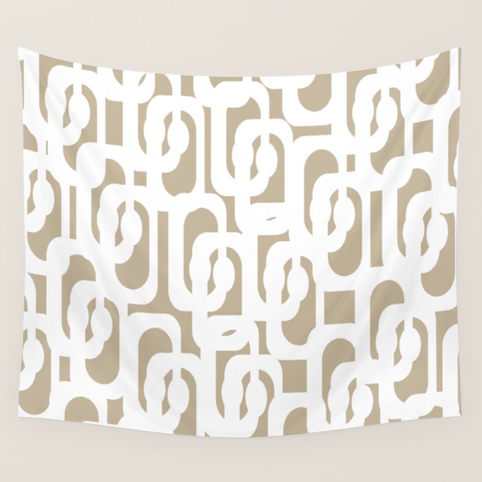 Mid Century Modern Loop Pattern in White and Flax Wall Tapestry Gallery Image 4